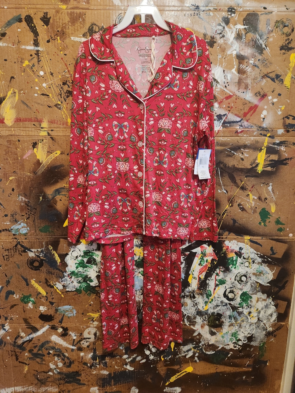 Kids Red Floral Holiday Pajama Set